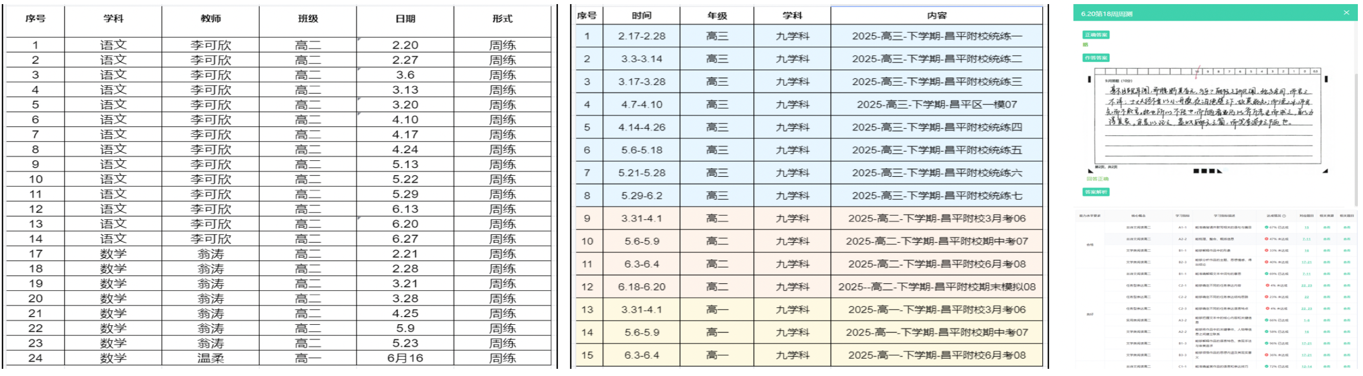 北京昌平附校周练安排、学期测评与作答回顾